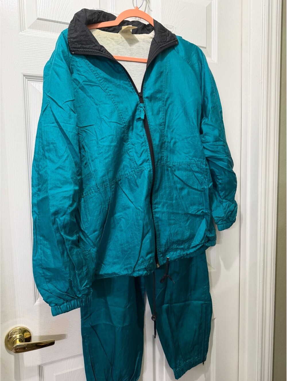Basic Editions Turquoise Nylon Track Suit Set Medium